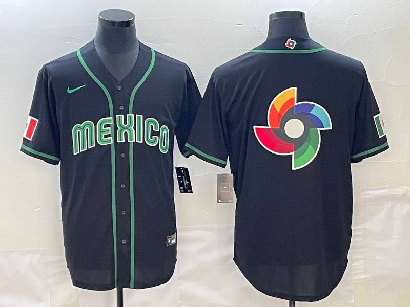 Men's Mexico Baseball 2023 Black World Baseball Big Logo Classic Stitched Jersey Men's Mexico Baseball 2023 Black World Baseball Big Logo Classic Stitched Jersey